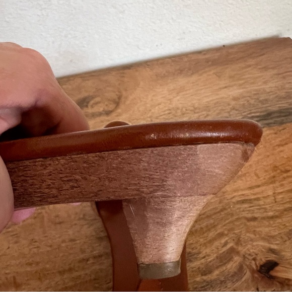 Yves Saint Laurent Rive Gauche Caliente wooden kitten heel sandals brown leather - Picture 15 of 16